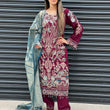 Load image into Gallery viewer, NEW CHEVRON CHIFFON COLLECTION- READY TO WEAR - WITH CHIFFON EMBROIDERED BORDER SCARF