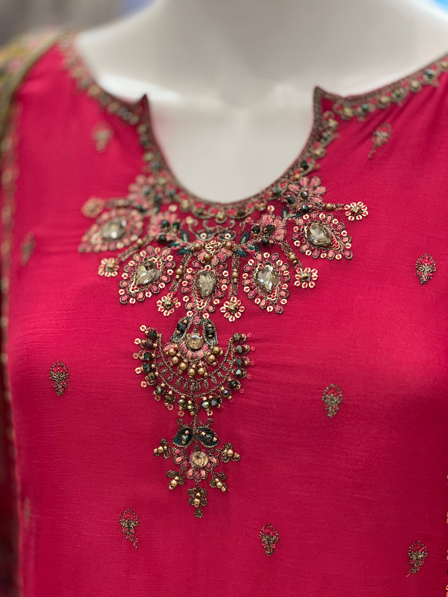 Pre Order Kashish Vol - 2 Chiffon Shirt With Silk Garara & Net Scarf Eid Collection 2024 -RN01-Pink