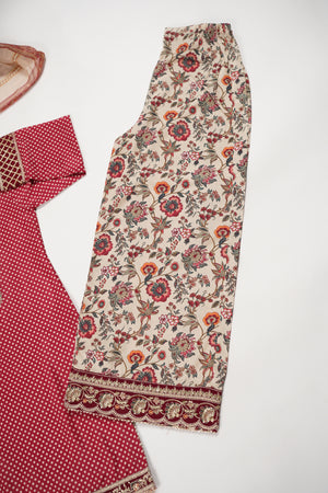 Rang-e-Noor Embroidered Crepe Silk Shirt with Plazzo bottoms and printed dupata  CL-01