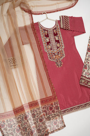 Rang-e-Noor Embroidered Crepe Silk Shirt with Plazzo bottoms and printed dupata  CL-01