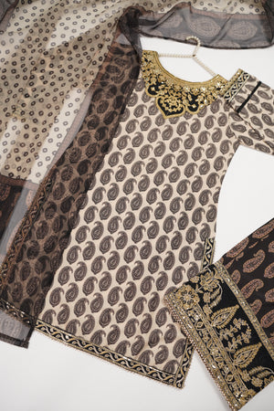 Rang-e-Noor Embroidered Crepe Silk Shirt With Plazzo Bottom And Printed Dupata CL-03