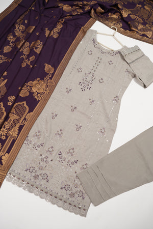 Original Tawakal Embroidered Viscose Jacquard Shirt With Viscose Trouser And Fancy Broshia Banarsi Dupata 
 VJ-02