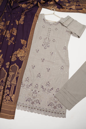 Original Tawakal Embroidered Viscose Jacquard Shirt With Viscose Trouser And Fancy Broshia Banarsi Dupata 
 VJ-02
