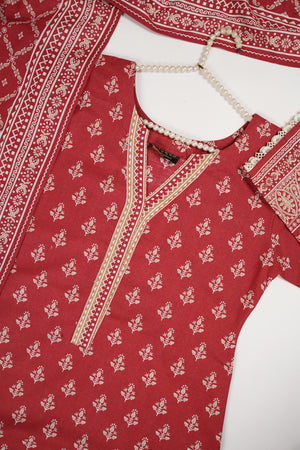 Original Bin Saeed Printed Khaddar Shirt with Printed Shawl and Plan Bottom ZT-06