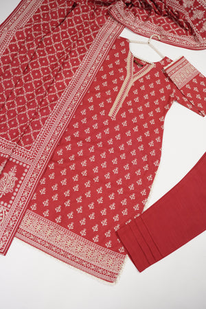 Original Bin Saeed Printed Khaddar Shirt with Printed Shawl and Plan Bottom ZT-06