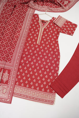 Original Bin Saeed Printed Khaddar Shirt with Printed Shawl and Plan Bottom ZT-06