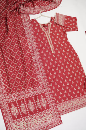 Original Bin Saeed Printed Khaddar Shirt with Printed Shawl and Plan Bottom ZT-06