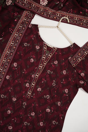 Original Bin Saeed Printed Khaddar Shirt With Printed Shawl and Printed Bottom ZT-07