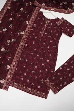 Original Bin Saeed Printed Khaddar Shirt With Printed Shawl and Printed Bottom ZT-07
