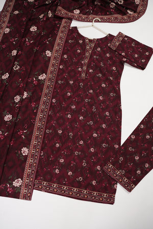 Original Bin Saeed Printed Khaddar Shirt With Printed Shawl and Printed Bottom ZT-07