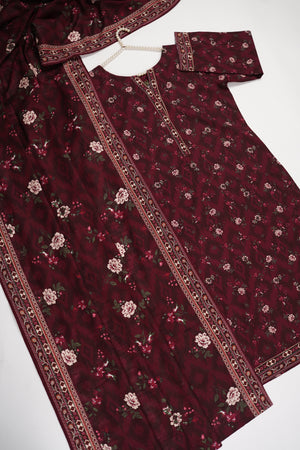 Original Bin Saeed Printed Khaddar Shirt With Printed Shawl and Printed Bottom ZT-07