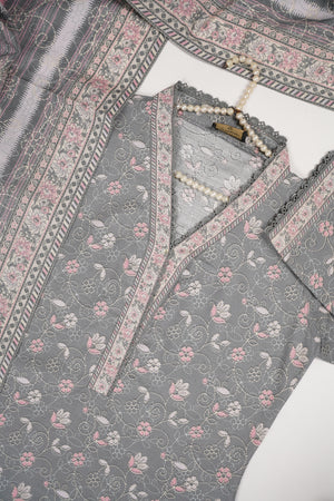 Original Bin Saeed Printed Khaddar Shirt With Printed Shawl and Printed Bottom ZT-08