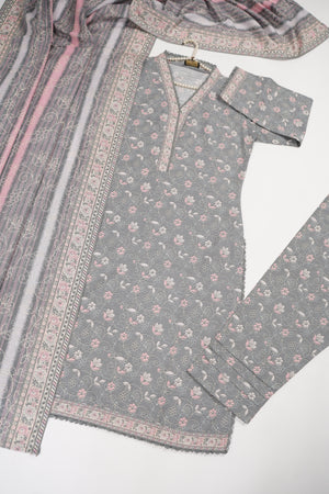Original Bin Saeed Printed Khaddar Shirt With Printed Shawl and Printed Bottom ZT-08