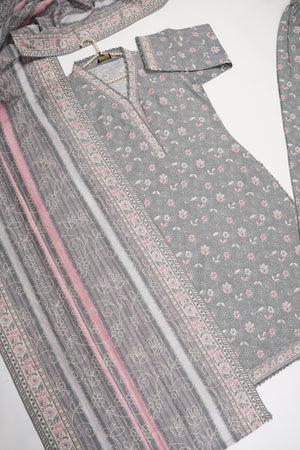 Original Bin Saeed Printed Khaddar Shirt With Printed Shawl and Printed Bottom ZT-08