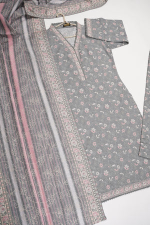 Original Bin Saeed Printed Khaddar Shirt With Printed Shawl and Printed Bottom ZT-08