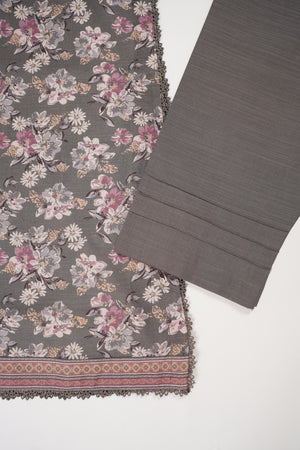 Original Bin Saeed Printed Khaddar Shirt with printed shawl and plan bottom ZT-09