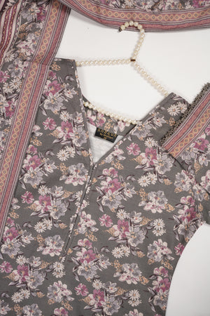 Original Bin Saeed Printed Khaddar Shirt with printed shawl and plan bottom ZT-09