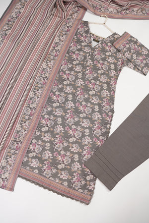 Original Bin Saeed Printed Khaddar Shirt with printed shawl and plan bottom ZT-09