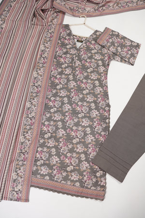 Original Bin Saeed Printed Khaddar Shirt with printed shawl and plan bottom ZT-09
