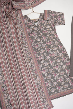 Original Bin Saeed Printed Khaddar Shirt with printed shawl and plan bottom ZT-09