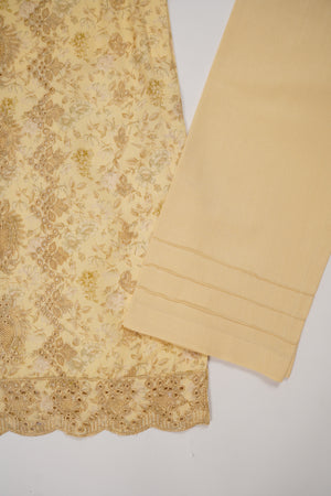 Original Kanwal by Sobia Waseem embroidered Dhanak shirt with printed scarf and plan bottom KS-01