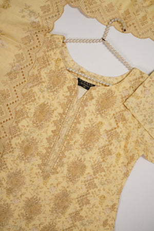 Original Kanwal by Sobia Waseem embroidered Dhanak shirt with printed scarf and plan bottom KS-01