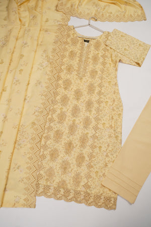 Original Kanwal by Sobia Waseem embroidered Dhanak shirt with printed scarf and plan bottom KS-01