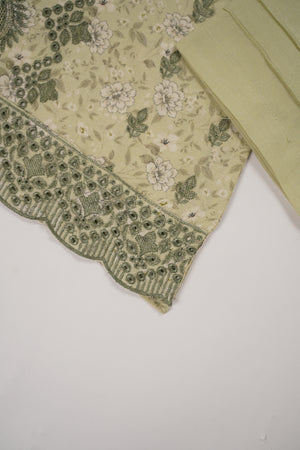 Original Kanwal by Sobia Waseem embroidered dhanak shirt with printed scarf and plan bottom KS-08
