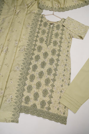 Original Kanwal by Sobia Waseem embroidered dhanak shirt with printed scarf and plan bottom KS-08