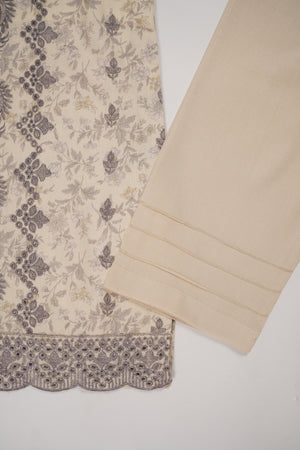 Original Kanwal by Sobia Waseem embroidered Dhanak shirt with printed scarf and plan bottom KS-09