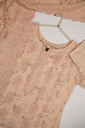 Original Kanwal by Sobia Waseem embroidered Dhanak shirt with printed scarf and plan bottom KS-04