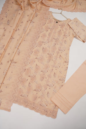 Original Kanwal by Sobia Waseem embroidered Dhanak shirt with printed scarf and plan bottom KS-04