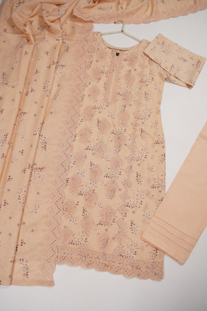 Original Kanwal by Sobia Waseem embroidered Dhanak shirt with printed scarf and plan bottom KS-04