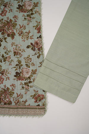 Original Bin Saeed Printed Khaddar Shirt With Printed Shawl and Plan Bottom ZT-10