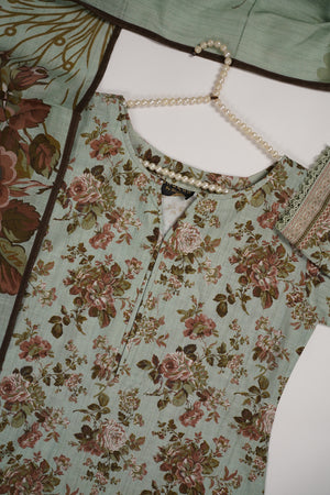 Original Bin Saeed Printed Khaddar Shirt With Printed Shawl and Plan Bottom ZT-10