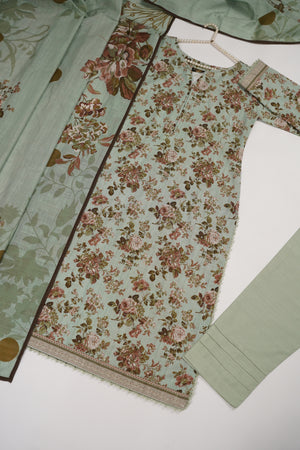 Original Bin Saeed Printed Khaddar Shirt With Printed Shawl and Plan Bottom ZT-10