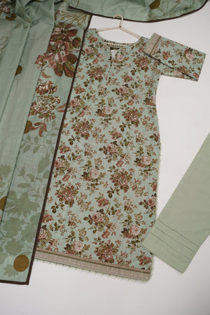 Original Bin Saeed Printed Khaddar Shirt With Printed Shawl and Plan Bottom ZT-10