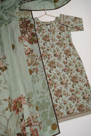 Original Bin Saeed Printed Khaddar Shirt With Printed Shawl and Plan Bottom ZT-10