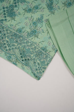 Original Kanwal by Sobia Waseem embroidered dhanak shirt with printed scarf and plan bottom KS-10