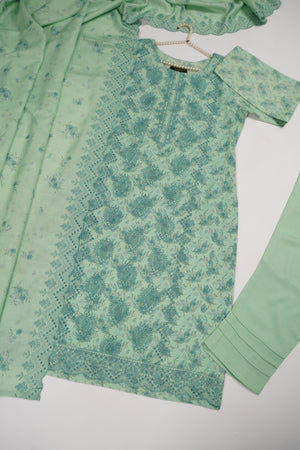 Original Kanwal by Sobia Waseem embroidered dhanak shirt with printed scarf and plan bottom KS-10