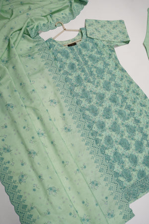 Original Kanwal by Sobia Waseem embroidered dhanak shirt with printed scarf and plan bottom KS-10