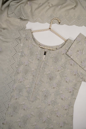 Original Kanwal by Sobia Waseem embroidered Dhanak shirt with printed scarf and plan bottom KS-03