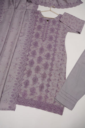 Original Kanwal by Sobia Waseem embroidered Dhanak shirt with printed scarf and plan bottom KS-02