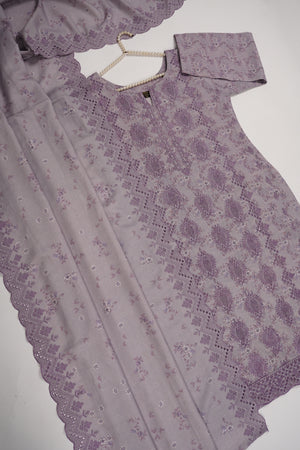 Original Kanwal by Sobia Waseem embroidered Dhanak shirt with printed scarf and plan bottom KS-02