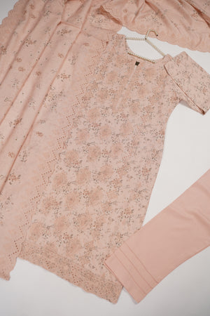 Original Kanwal by Sobia Waseem embroidered Dhanak Shirt With Printed Scarf and Plan Bottom KS-05