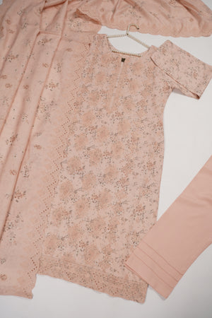 Original Kanwal by Sobia Waseem embroidered Dhanak Shirt With Printed Scarf and Plan Bottom KS-05