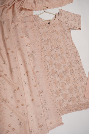 Original Kanwal by Sobia Waseem embroidered Dhanak Shirt With Printed Scarf and Plan Bottom KS-05