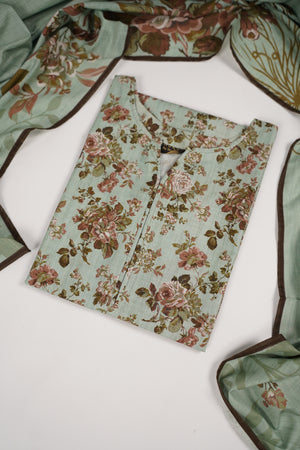 Original Bin Saeed Printed Khaddar Shirt With Printed Shawl and Plan Bottom ZT-10