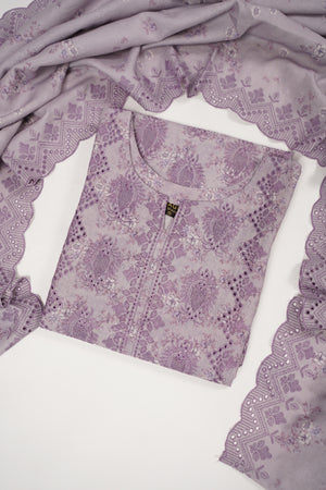 Original Kanwal by Sobia Waseem embroidered Dhanak shirt with printed scarf and plan bottom KS-02