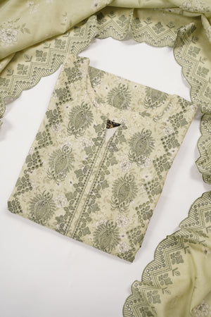Original Kanwal by Sobia Waseem embroidered dhanak shirt with printed scarf and plan bottom KS-08